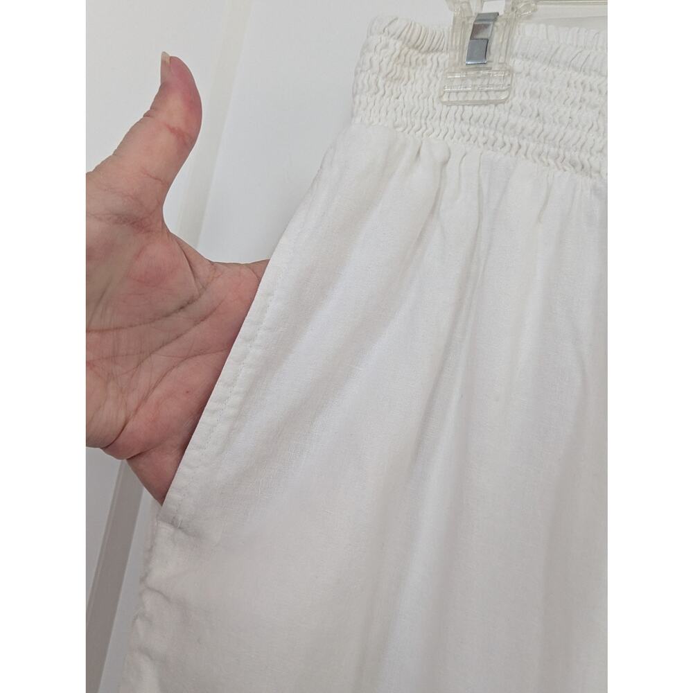 Aerie Linen Blend Wide Leg Pants L White Smocked Waist Beach Resort - Picture 3 of 9